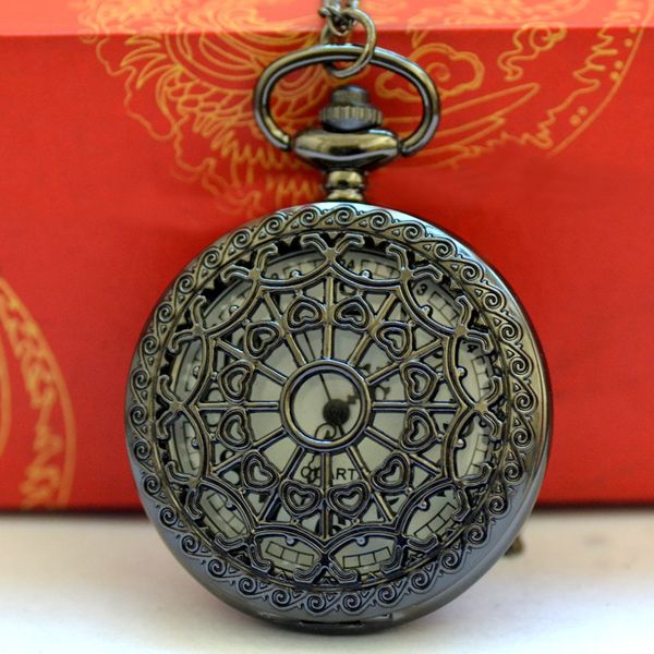 black quartz pocket watch heart hollow out quartz pocket watch necklace pendant gift, Slivery;golden
black quartz pocket watch heart hollow out quartz pocket watch necklace pendant gift, Slivery;golden