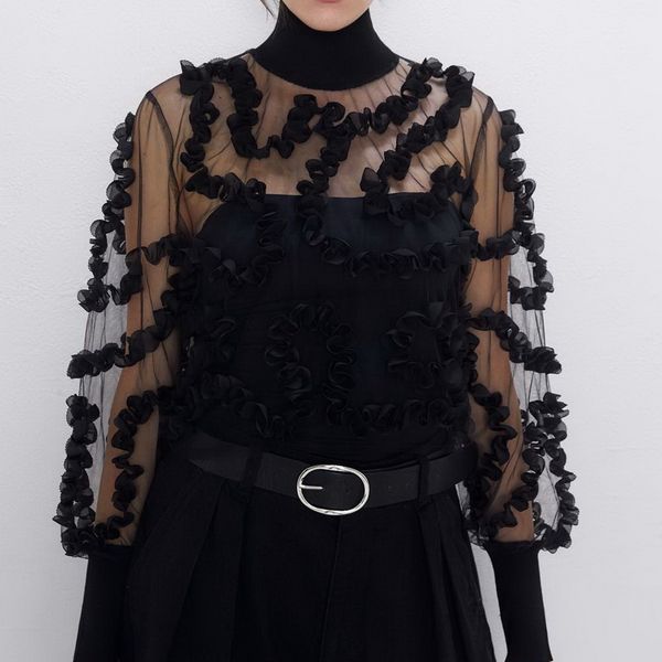 women blouse autumn 2019 new fashion long sleeve transparent black shirt modern lady ruffle pullovers, White
women blouse autumn 2019 new fashion long sleeve transparent black shirt modern lady ruffle pullovers, White