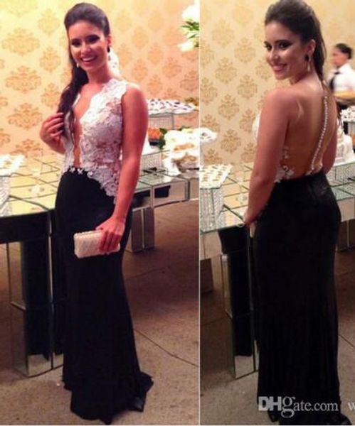 kaftan hollow back long black chiffon new prom dress white lace appliques women evening gowns
kaftan hollow back long black chiffon new prom dress white lace appliques women evening gowns