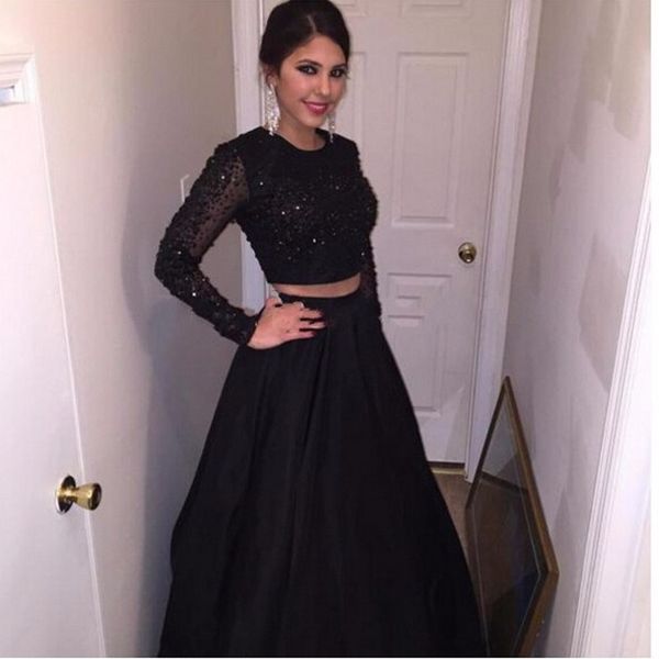 a line beaded satin long sleeve black prom dresses two piece prom dress vestidos de gala evening gown
a line beaded satin long sleeve black prom dresses two piece prom dress vestidos de gala evening gown