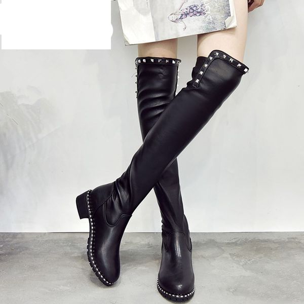 new rivet over the knee boots winter pointed toe warm women boots lady short plush + stretch fabric fashion boots, Black
new rivet over the knee boots winter pointed toe warm women boots lady short plush + stretch fabric fashion boots, Black