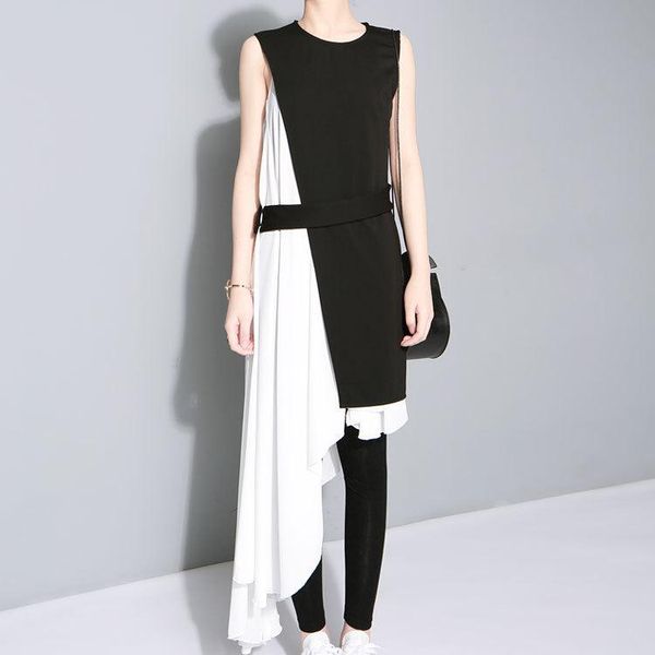 new summer fashion women's sets personality stitching irregular dress + o neck black medium-long vests female suits, White
new summer fashion women's sets personality stitching irregular dress + o neck black medium-long vests female suits, White