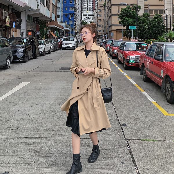 spring long double breasted trench coat for women solid wide-waisted belt casual korean style windbreaker outwear, Tan;black
spring long double breasted trench coat for women solid wide-waisted belt casual korean style windbreaker outwear, Tan;black