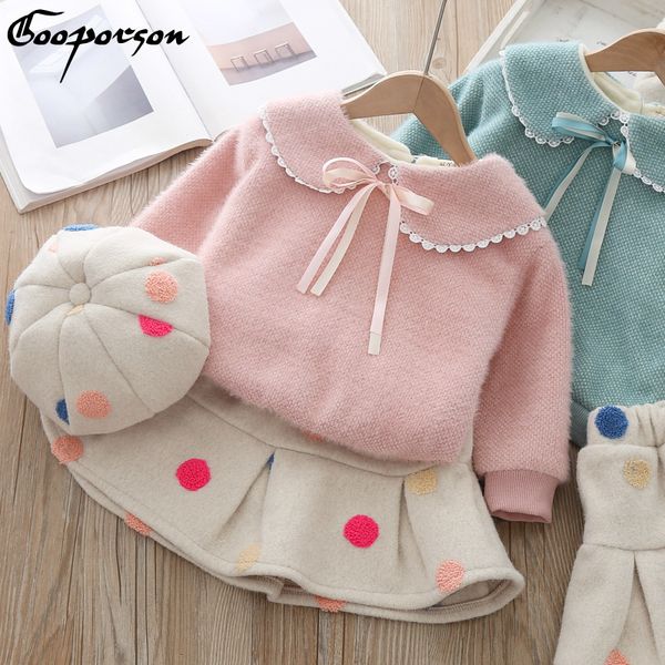 girls winter clothes set long sleeve thick sweater shirt and dot skirt beret hat fashion cute children set 2-6years old t200414, White
girls winter clothes set long sleeve thick sweater shirt and dot skirt beret hat fashion cute children set 2-6years old t200414, White