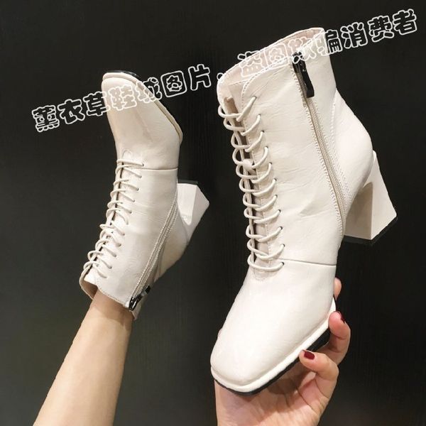 shoes women's shoes fiber leather square head high heel short, Black 
shoes women's shoes fiber leather square head high heel short, Black
