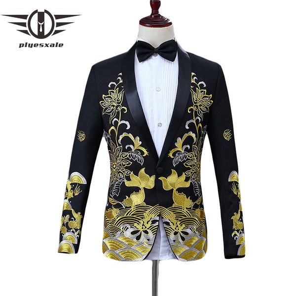 plyesxale mens black gold blazer chinese style floral fish embroidery blazer men shawl collar male stage wear prom blazers q108, White;black
plyesxale mens black gold blazer chinese style floral fish embroidery blazer men shawl collar male stage wear prom blazers q108, White;black
