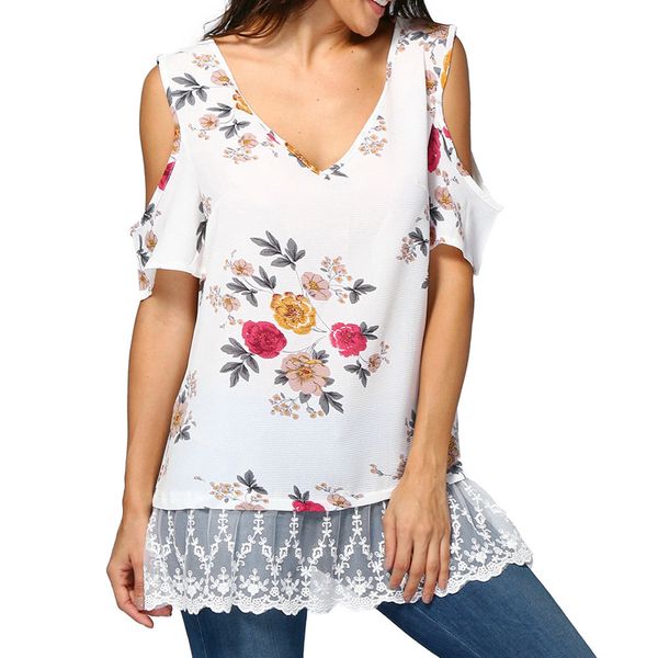 large size women lace floral printing shirt short sleeve chiffon blouse ladies casual short sleeve off shoulder shirt, White
large size women lace floral printing shirt short sleeve chiffon blouse ladies casual short sleeve off shoulder shirt, White