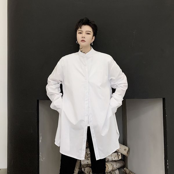 male women streetstyle fashion show dress shirts men 2 ways to wear long sleeve casual shirt stage clothing, White;black
male women streetstyle fashion show dress shirts men 2 ways to wear long sleeve casual shirt stage clothing, White;black
