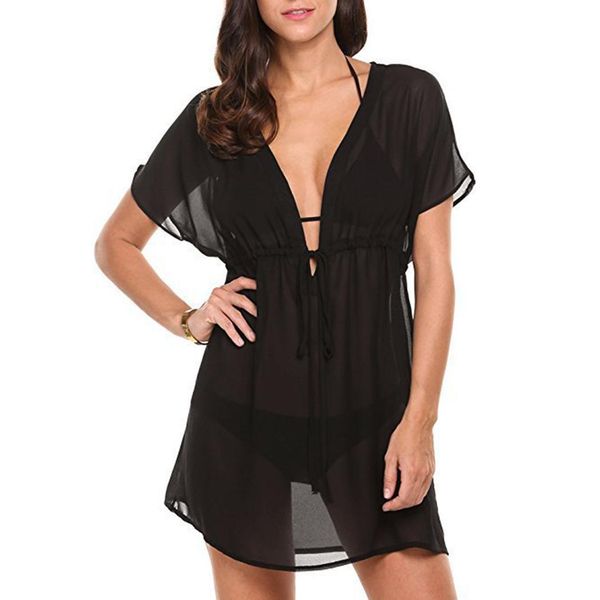 women short sleeve drawstring waist chiffon solid above knee, mini casual beach lace up bikini cover up, Blue;gray
women short sleeve drawstring waist chiffon solid above knee, mini casual beach lace up bikini cover up, Blue;gray