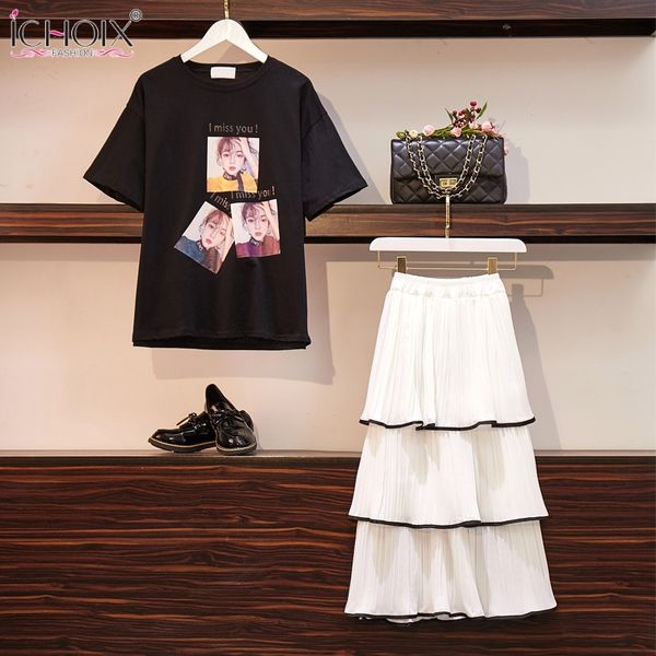 chiffon skirt 2 pieces sets summer big size women clothes ruffles long skirt t shirt two piece outfits plus size set 2019, White
chiffon skirt 2 pieces sets summer big size women clothes ruffles long skirt t shirt two piece outfits plus size set 2019, White