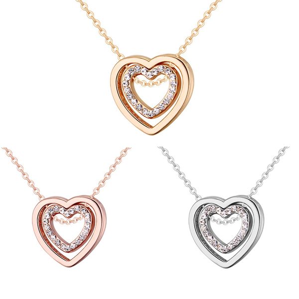 women crystal double heart pattern necklace lady girl hollow out rhinestones neck pendant jewelry, Silver
women crystal double heart pattern necklace lady girl hollow out rhinestones neck pendant jewelry, Silver