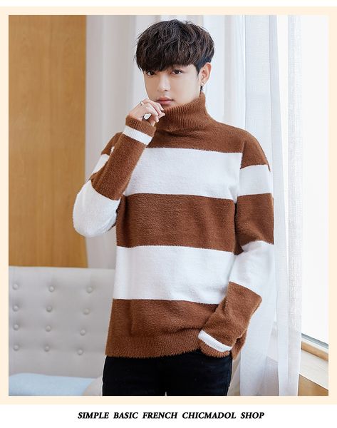 mens sweater computer knitted casual turtleneck full pullovers striped sweaters, White;black
mens sweater computer knitted casual turtleneck full pullovers striped sweaters, White;black