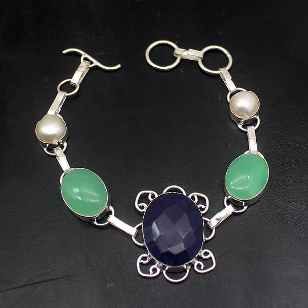 natural blue sapphiree pearl agate925 sterling silver women links chain bracelet 8 inch h555, Black
natural blue sapphiree pearl agate925 sterling silver women links chain bracelet 8 inch h555, Black