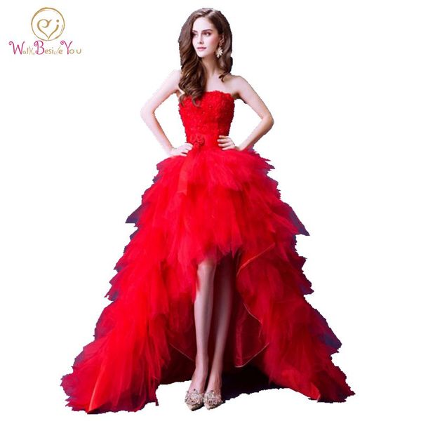 100% real image luxury red evening dresses short front long back 2019 tiered tulle strapless floral lace prom gowns, White;black
100% real image luxury red evening dresses short front long back 2019 tiered tulle strapless floral lace prom gowns, White;black