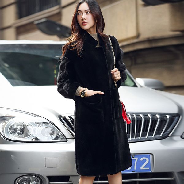 women's fur & faux genuine women winter warm thick sheep shearing coat real mink hair sleeves plus size jacket ot3832 mf532, Black
women's fur & faux genuine women winter warm thick sheep shearing coat real mink hair sleeves plus size jacket ot3832 mf532, Black