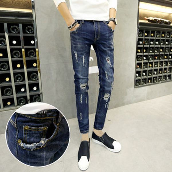 summer 2020 korean men's jeans nine-point pants thin section tide hole patch beggar hair stylist slim feet pants, Blue
summer 2020 korean men's jeans nine-point pants thin section tide hole patch beggar hair stylist slim feet pants, Blue
