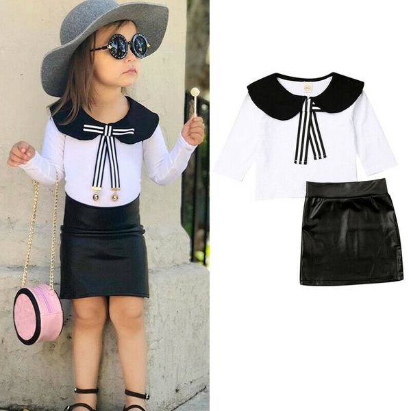 1-6y fashion toddler kids baby girls clothes sets bow long sleeve tie +leather hip skirts outfits set, White
1-6y fashion toddler kids baby girls clothes sets bow long sleeve tie +leather hip skirts outfits set, White