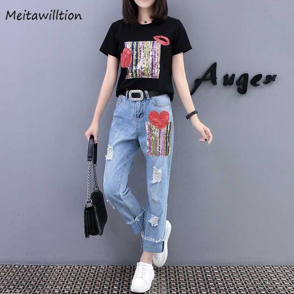 4xl denim pants sets summer sequined t-shirts + hole ripped trousers 2 piece set 2020 casual short sleeve cotton tshirt, White
4xl denim pants sets summer sequined t-shirts + hole ripped trousers 2 piece set 2020 casual short sleeve cotton tshirt, White
