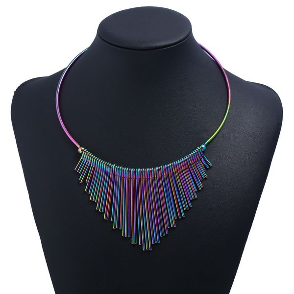 2019 new long tassel metal collar clavicle chain fan-shaped colorful short necklace trend punk, Silver
2019 new long tassel metal collar clavicle chain fan-shaped colorful short necklace trend punk, Silver