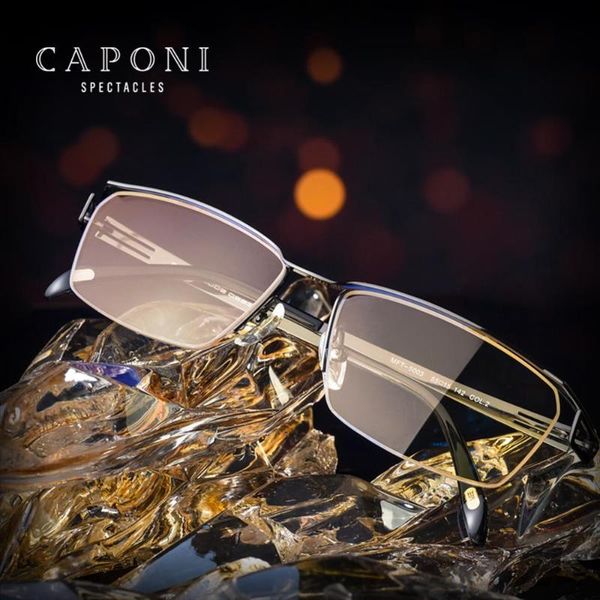 caponi semi-rimless titanium frame glasses men business leisure style eyewear for male light square computer eyeglasses j5003, Black
caponi semi-rimless titanium frame glasses men business leisure style eyewear for male light square computer eyeglasses j5003, Black