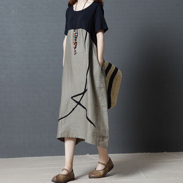 mori girls style short sleeve patchwork long women dress summer casual loose cotton linen dress oversized sundress, Black;gray
mori girls style short sleeve patchwork long women dress summer casual loose cotton linen dress oversized sundress, Black;gray