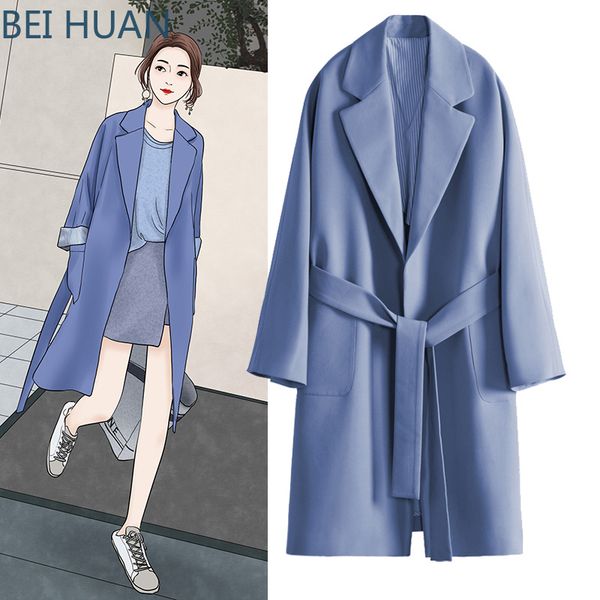 new spring and autumn windbreaker female long knee korean spring dress blue coat autumn coat, Tan;black
new spring and autumn windbreaker female long knee korean spring dress blue coat autumn coat, Tan;black