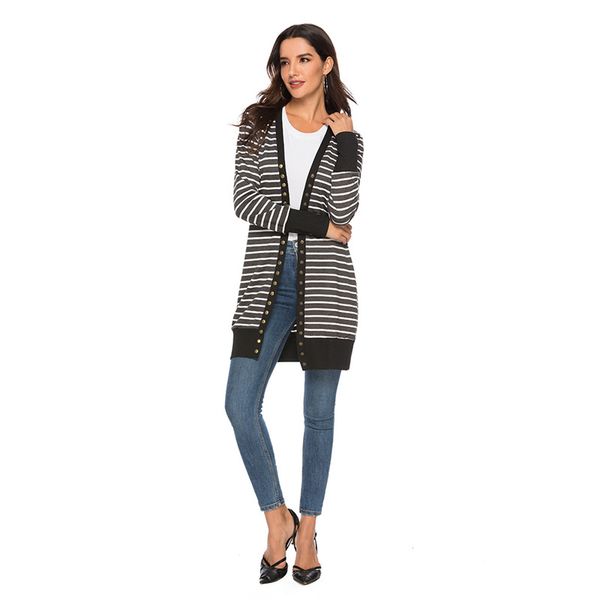fashion women's striped cardigan jacke spring autumn new long-sleeved single-breasted stripes casual loose long women thin coat, Black;brown
fashion women's striped cardigan jacke spring autumn new long-sleeved single-breasted stripes casual loose long women thin coat, Black;brown