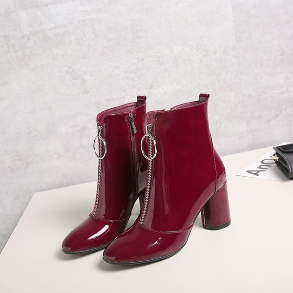 egonery ankle boots woman patent leather .5cm high heel booties strange style party wine red wedding shoes, Black
egonery ankle boots woman patent leather .5cm high heel booties strange style party wine red wedding shoes, Black