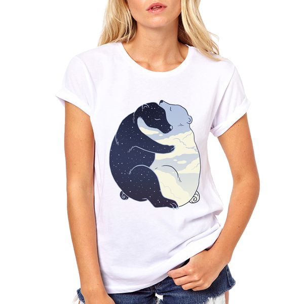 new fashion women tshirt harajuku style day and night female t-shirt short sleeved two bears camiseta, White
new fashion women tshirt harajuku style day and night female t-shirt short sleeved two bears camiseta, White