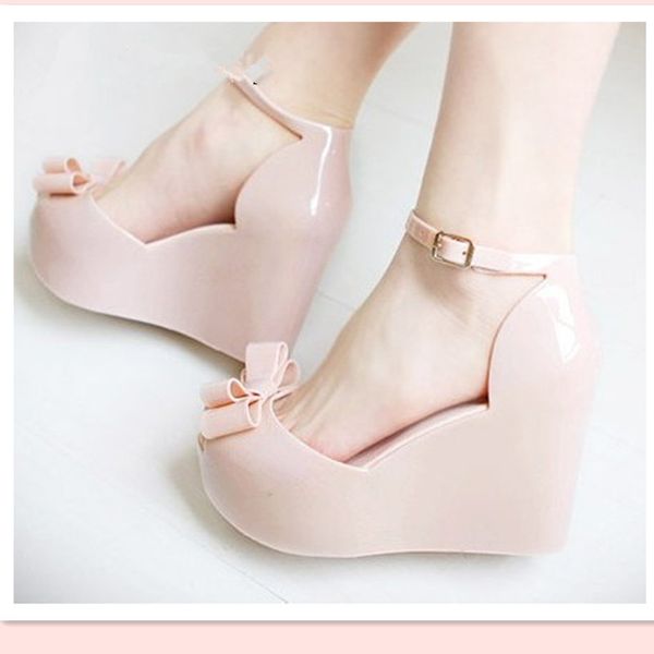 miubu wedges female sandals color jelly shoes bow platform open toe high-heeled shoes, Black
miubu wedges female sandals color jelly shoes bow platform open toe high-heeled shoes, Black
