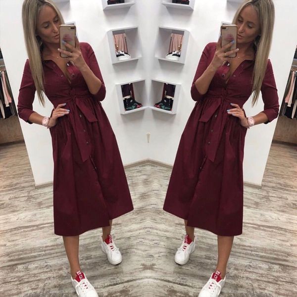2019 women casual sashes button a-line dress stand collar seven sleeve elegant party dresses office lady women knee length dress, Black;gray
2019 women casual sashes button a-line dress stand collar seven sleeve elegant party dresses office lady women knee length dress, Black;gray