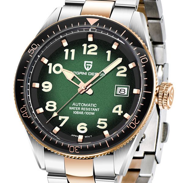 44 mm pagani design green dial luminous pointer men watch waterproof stainless sports men's automatic mechanical watch, Slivery;brown
44 mm pagani design green dial luminous pointer men watch waterproof stainless sports men's automatic mechanical watch, Slivery;brown