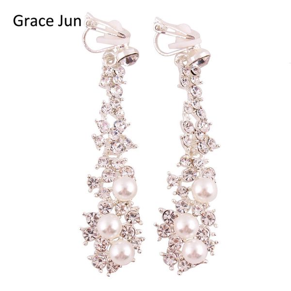 grace jun long rhinestone simulated pearl clip on earrings without piercing for women party weddng ear clip, Silver
grace jun long rhinestone simulated pearl clip on earrings without piercing for women party weddng ear clip, Silver