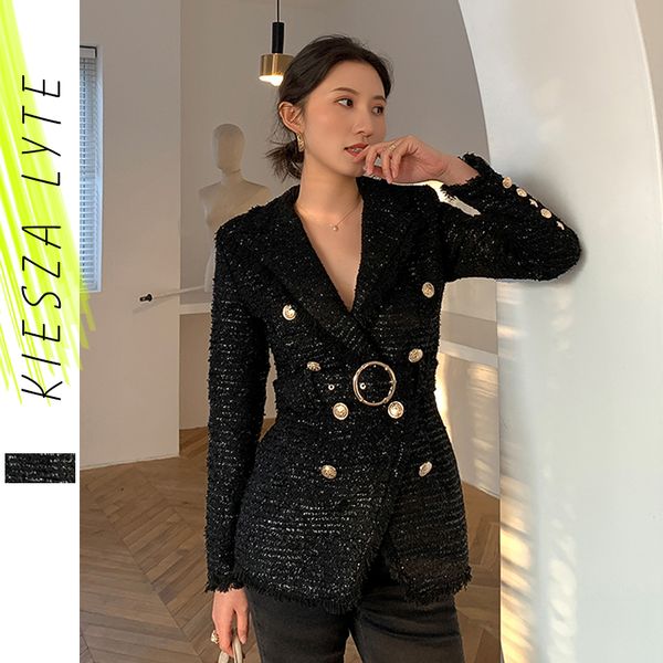 spring 2020 women new blazers silver glitter lapel belt office lady retro stylish designer shiny black suit jacket, White;black 
spring 2020 women new blazers silver glitter lapel belt office lady retro stylish designer shiny black suit jacket, White;black