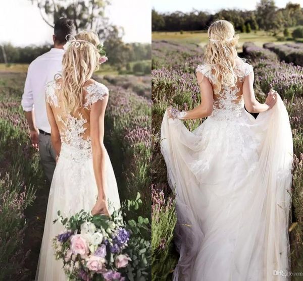 Romantic 2018 Country Bohemian Wedding Dresses Sheer Neck Tulle And Lace Applique Bridal Gowns Custom Made Wedding Dress
Romantic 2018 Country Bohemian Wedding Dresses Sheer Neck Tulle And Lace Applique Bridal Gowns Custom Made Wedding Dress