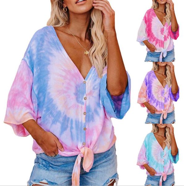 women's blouses & shirts women tie dye casual loose lady v neck three quarter sleeve girls streetwear, White
women's blouses & shirts women tie dye casual loose lady v neck three quarter sleeve girls streetwear, White