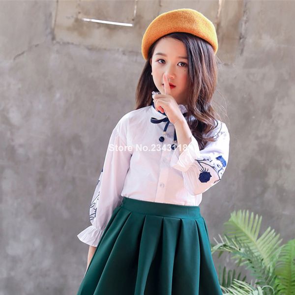 white girls blouse long sleeve school blouse for girls autumn embroidery shirt teenage costumes for 4 6 8 10 12 year, White;black
white girls blouse long sleeve school blouse for girls autumn embroidery shirt teenage costumes for 4 6 8 10 12 year, White;black
