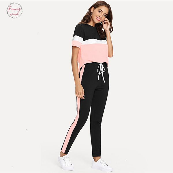color block tee and drawstring tape pants set streetwear short sleeve women tracksuit 2019 spring casual 2 piece low set, White
color block tee and drawstring tape pants set streetwear short sleeve women tracksuit 2019 spring casual 2 piece low set, White