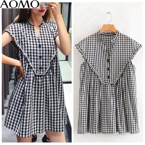 aomo fashion women vintage plaid print ruffles playsuits sleeveless rompers ladies summer casual chic jumpsuits 2l21a, Black;white
aomo fashion women vintage plaid print ruffles playsuits sleeveless rompers ladies summer casual chic jumpsuits 2l21a, Black;white