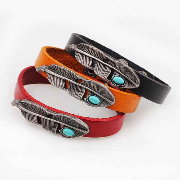 turquoise antique silver plated alloy feather real leather charm bracelets vintage fashion bracelets jewelry, Golden;silver
turquoise antique silver plated alloy feather real leather charm bracelets vintage fashion bracelets jewelry, Golden;silver
