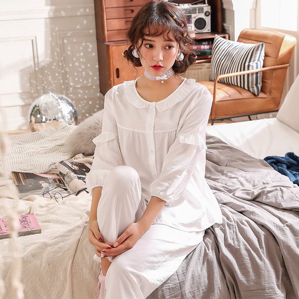 long sleeve cotton sleepwear summer new home wear casual solid sleep set 2pcs nightwear babydoll pajamas pyjamas suit lingerie, Blue;gray
long sleeve cotton sleepwear summer new home wear casual solid sleep set 2pcs nightwear babydoll pajamas pyjamas suit lingerie, Blue;gray