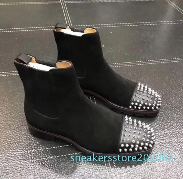 fashion luxury men boots red bottom design men ankle boots low heels genuine leather suede with rivets melon spikes short knight s03, Black
fashion luxury men boots red bottom design men ankle boots low heels genuine leather suede with rivets melon spikes short knight s03, Black