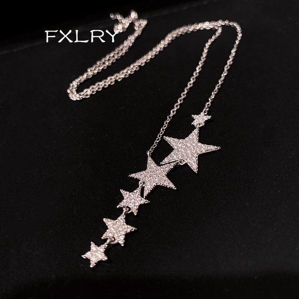 fxlry personality fashion casting six star paving rhinestone necklace new collarbone necklace for women jewelry, Silver 
fxlry personality fashion casting six star paving rhinestone necklace new collarbone necklace for women jewelry, Silver