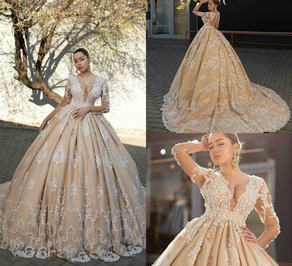2019 vintage modest wedding dresses v neck lace appliqued long sleeve champagne bridal gowns custom made plus size ball gown wedding dress, White
2019 vintage modest wedding dresses v neck lace appliqued long sleeve champagne bridal gowns custom made plus size ball gown wedding dress, White