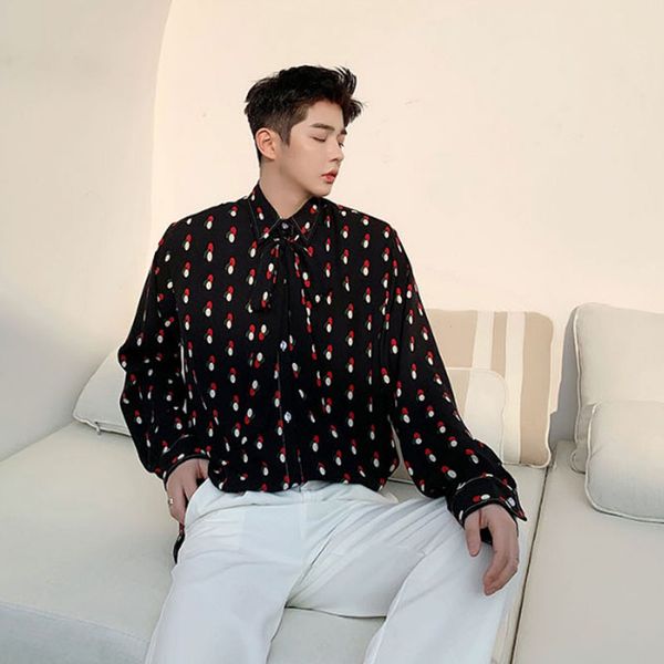 men retro fashion bow tie long sleeve casual shirts japan korea style male print fashion show dress shirts stage clothing, White;black
men retro fashion bow tie long sleeve casual shirts japan korea style male print fashion show dress shirts stage clothing, White;black