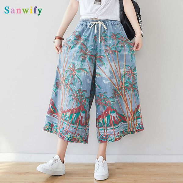 summer hawaii botanical print pockets waist denim wide leg pants 2020 bohemian loose leisure women lace up, Blue
summer hawaii botanical print pockets waist denim wide leg pants 2020 bohemian loose leisure women lace up, Blue