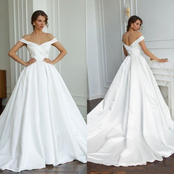 custom jewel neck off shoulder bohemian wedding dresses 2020 court train satin cris cross back beach a line wedding bridal gowns, White
custom jewel neck off shoulder bohemian wedding dresses 2020 court train satin cris cross back beach a line wedding bridal gowns, White