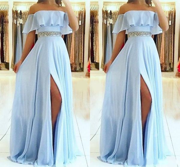 modern prom dresses off shoulder high side split sweep train chiffon formal party evening gowns beads special occasion dresses vestido, Black
modern prom dresses off shoulder high side split sweep train chiffon formal party evening gowns beads special occasion dresses vestido, Black