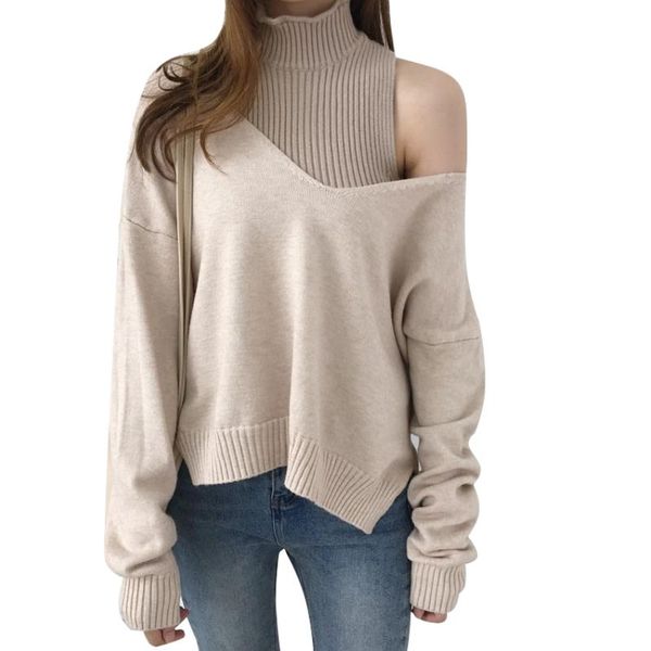 fashion knitting sweater fake two-piece turtleneck knit long sleeve loose jumper hollow oblique shoulder pullover jumpers, White;black
fashion knitting sweater fake two-piece turtleneck knit long sleeve loose jumper hollow oblique shoulder pullover jumpers, White;black