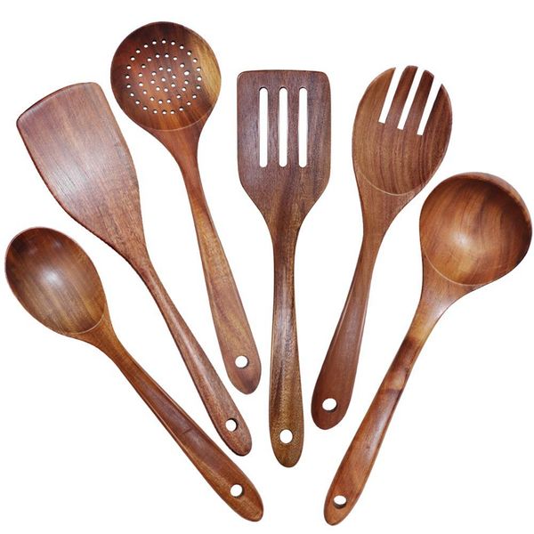wooden utensils set of 6, large kitchen cooking utensil for non stick cookware, natural teak wood spoons spatula ladle colander
wooden utensils set of 6, large kitchen cooking utensil for non stick cookware, natural teak wood spoons spatula ladle colander